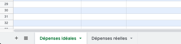 l'onglet "Dépenses réelles" sur lequel cliquer.