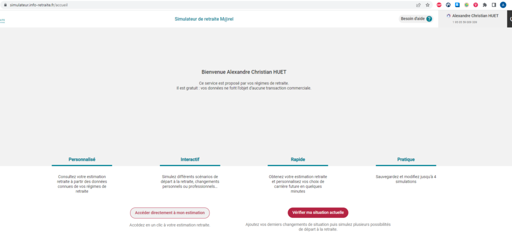 Visuel du simulateur de retraite avec le bouton "valider ma situation actuelle"